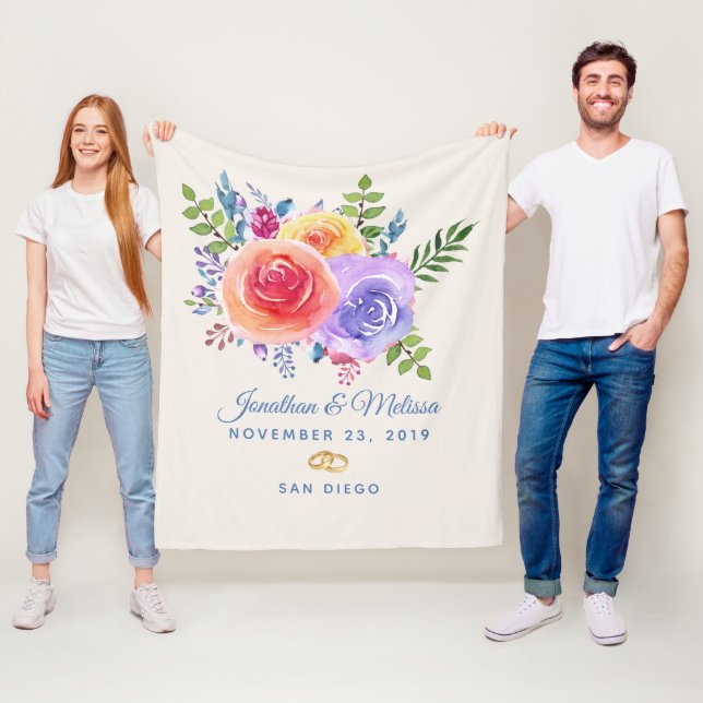 Farbenfrohe Rose Hochzeit mit floralen Wasserfarbe Fleecedecke (Beispiel)