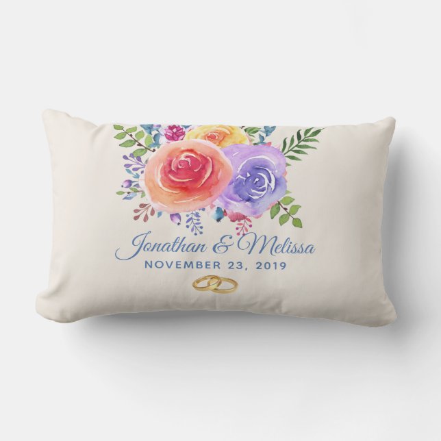 Farbenfrohe Rose Hochzeit mit floralen Wasserfarbe Lendenkissen (Vorderseite)