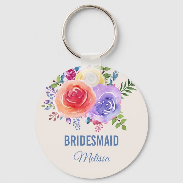 Farbenfrohe Rose Hochzeit mit floralen Wasserfarbe Schlüsselanhänger (Vorderseite)