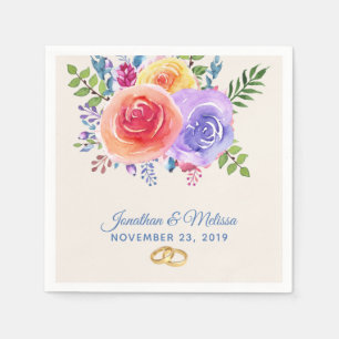 Farbenfrohe Rose Hochzeit mit floralen Wasserfarbe Serviette