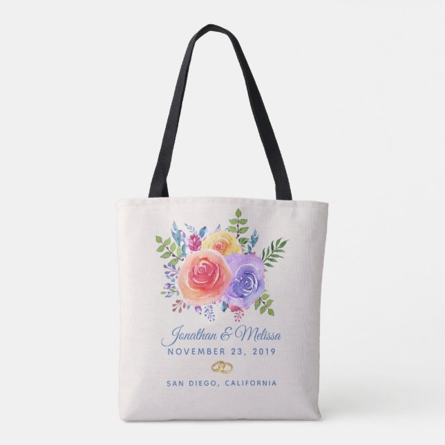 Farbenfrohe Rose Hochzeit mit floralen Wasserfarbe Tasche (Rückseite)