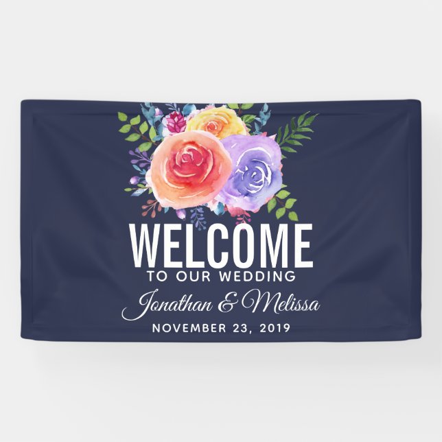 Farbenfrohe Rose Hochzeitsfeier mit Blumenbeete Banner (Horizontal)