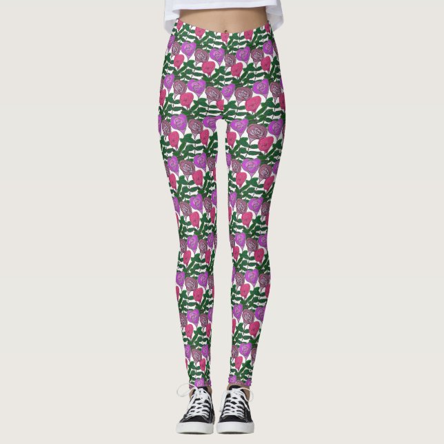 Farbenfrohe Rose Leggings (Vorderseite)