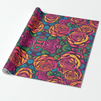 Farbenfrohe Rose Psychedelisch Helle Blume Retro Geschenkpapier
