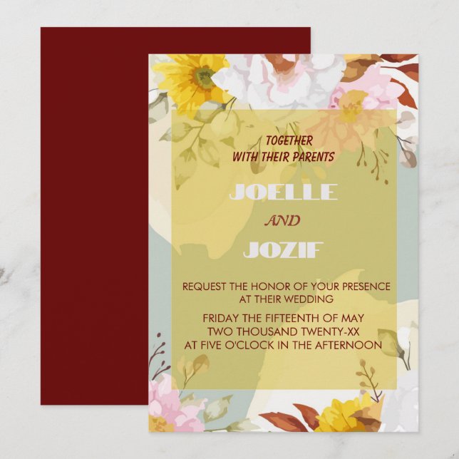Farbenfrohe Rose und Merkmale für Hochzeiten Einladung (Vorne/Hinten)