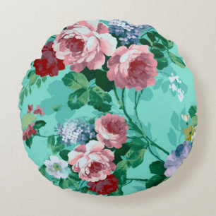 Farbenfrohe Rosen und Blumen Rundes Kissen