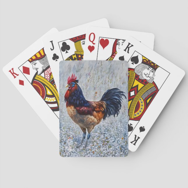 Farbenfrohe Roster Farm Spielkarten (Rückseite)