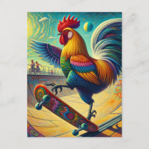 Farbenfrohe Roster-Skateboarding Postkarte