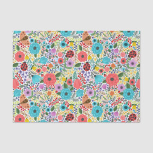Farbenfrohe Rot-Blau-Blume und Ladybugs Seidenpapier