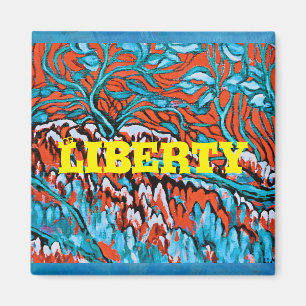 Farbenfrohe rot-blaue magische Wälder Magnet