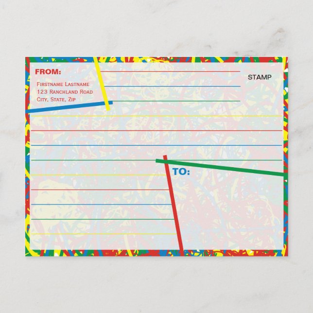Farbenfrohe Rot-Grün-Gelbe Schriften Abstrakt Postkarte (Rückseite)