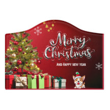 Farbenfrohe rot-grüne Weihnachtskarte Magnet