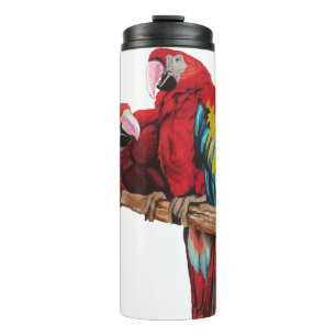 Farbenfrohe Rot-Macau-Aquarellmalerei Thermosbecher