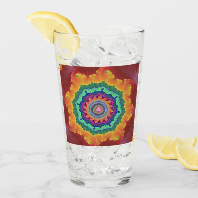 Farbenfrohe Rot-, Orange- und Grüne Fraktal Glas (Vorderseite Ice)