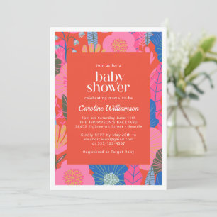 Farbenfrohe rote Boho-Blumen-Stilvolle Babyparty Einladung