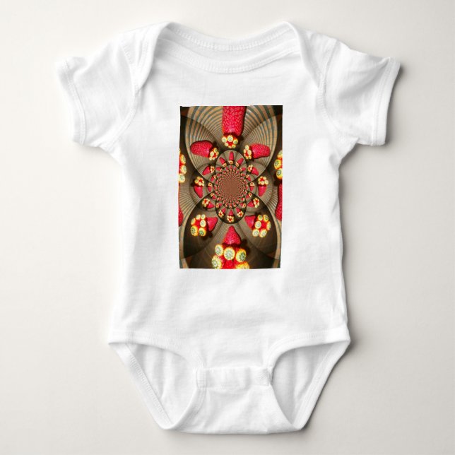 Farbenfrohe Rote Freude: Strawberry Kaleidoskop Ku Baby Strampler (Vorderseite)