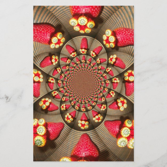 Farbenfrohe Rote Freude: Strawberry Kaleidoskop Ku Briefpapier (Vorderseite)