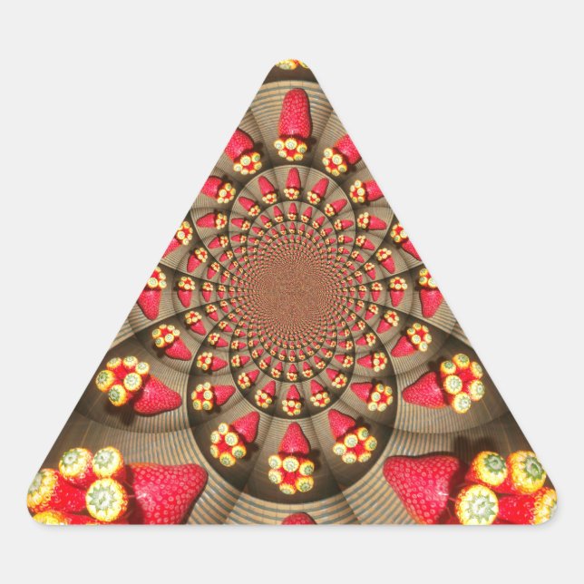 Farbenfrohe Rote Freude: Strawberry Kaleidoskop Ku Dreieckiger Aufkleber (Vorderseite)