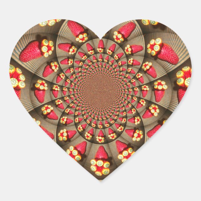 Farbenfrohe Rote Freude: Strawberry Kaleidoskop Ku Herz-Aufkleber (Vorderseite)