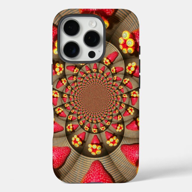 Farbenfrohe Rote Freude: Strawberry Kaleidoskop Ku iPhone 16 Pro Hülle (Rückseite)