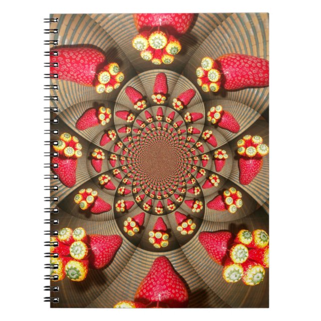 Farbenfrohe Rote Freude: Strawberry Kaleidoskop Ku Notizblock (Vorderseite)