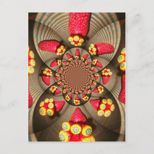 Farbenfrohe Rote Freude: Strawberry Kaleidoskop Ku Postkarte (Vorderseite)