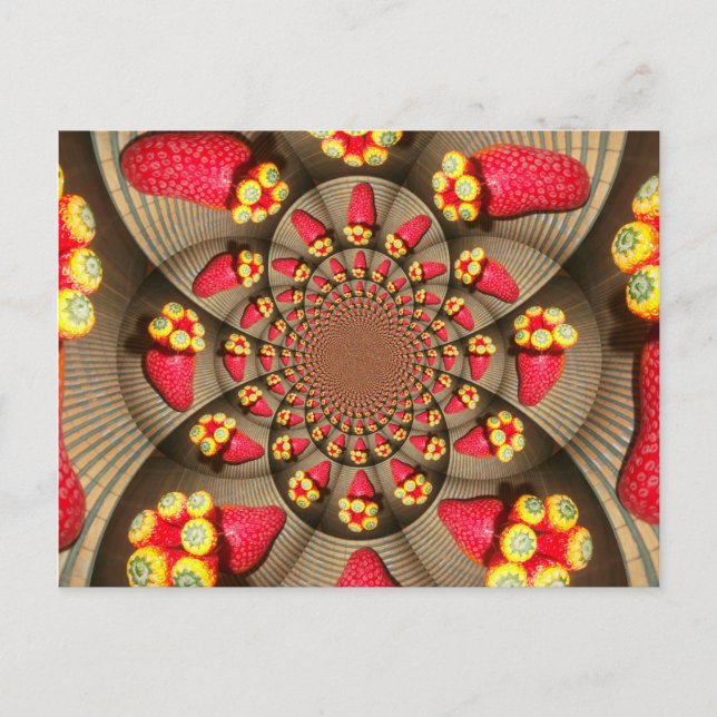 Farbenfrohe Rote Freude: Strawberry Kaleidoskop Ku Postkarte (Vorderseite)