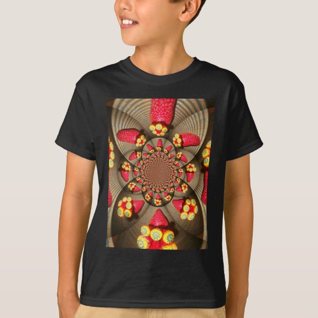 Farbenfrohe Rote Freude: Strawberry Kaleidoskop Ku T-Shirt (Vorderseite)