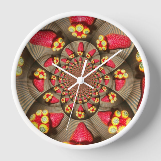 Farbenfrohe Rote Freude: Strawberry Kaleidoskop Ku Wanduhr (Vorderseite)