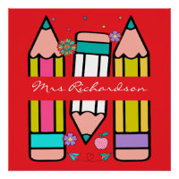 Farbenfrohe rote Lehrerin Cartoon Stift