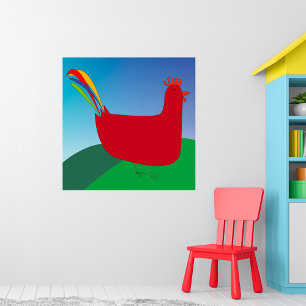 Farbenfrohe Rote Rooster mit Regenbogen-Schwanz au Poster