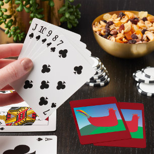 Farbenfrohe Rote Rooster mit Regenbogen-Schwanz au Spielkarten