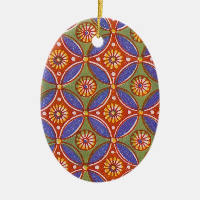 Farbenfrohe rote, rustikale Muster geometrisch Keramikornament (Vorne)