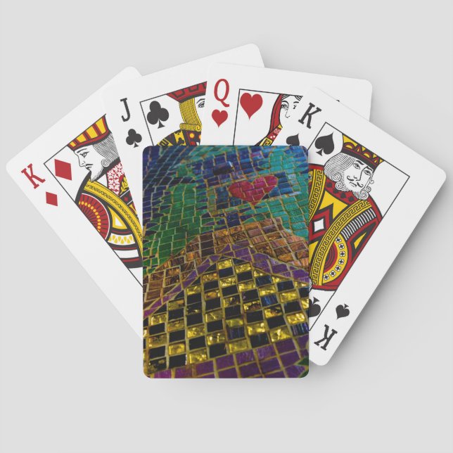 Farbenfrohe Rotes Herz Mosaik Spielkarten (Rückseite)