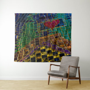 Farbenfrohe Rotes Herz Mosaik Wandteppich
