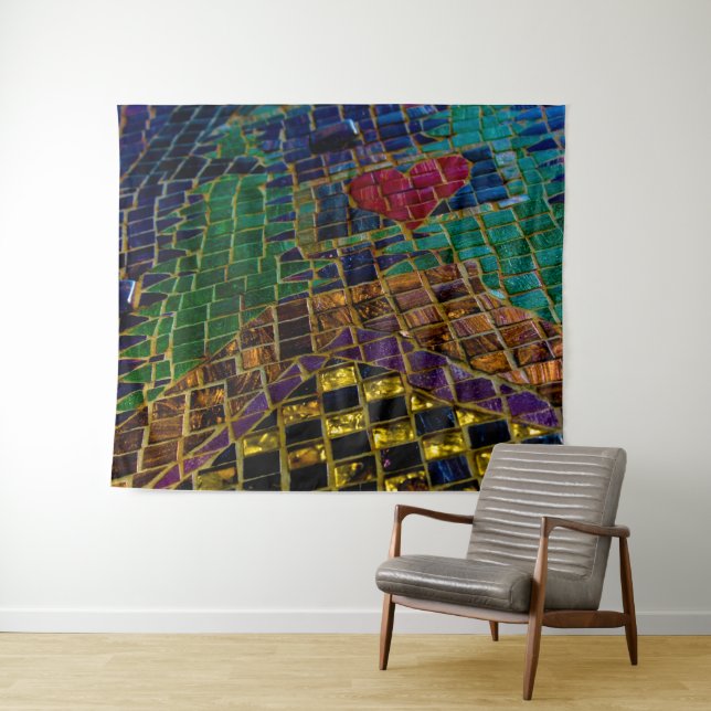 Farbenfrohe Rotes Herz Mosaik Wandteppich (Beispiel (Horizontal))