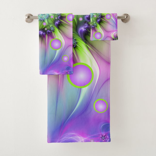 Farbenfrohe Rundformen Abstraktes Fraktal Kunst, D Badhandtuch Set (Insitu)