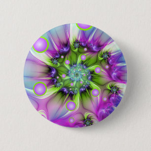 Farbenfrohe Rundformen Abstraktes Fraktal Kunst, D Button