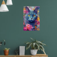 Farbenfrohe russische Blaue Katze Kunst