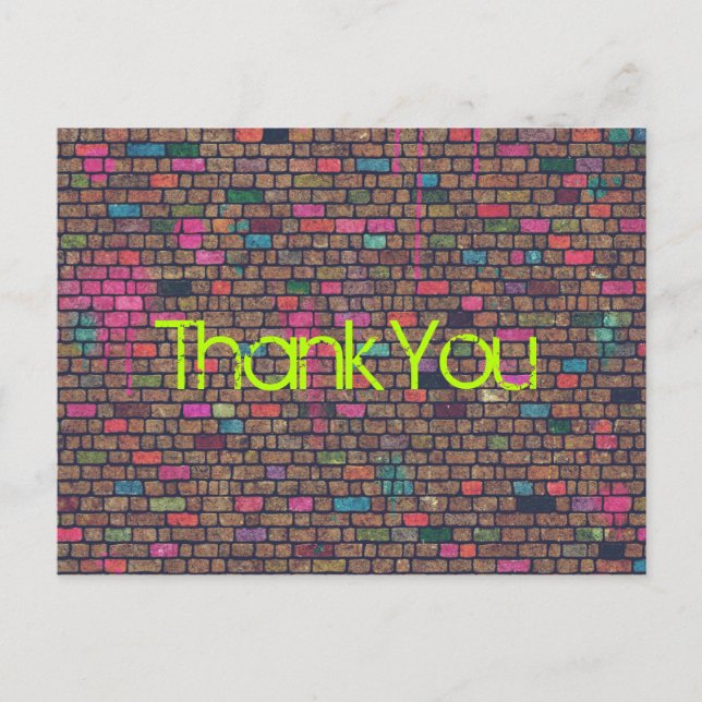 Farbenfrohe Rustikale Ziegelwand Textur Vielen Dan Postkarte (Vorderseite)