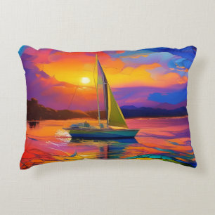 Farbenfrohe Sailboat AI ART Dekokissen