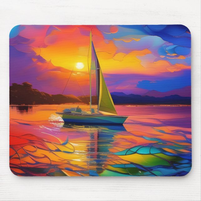 Farbenfrohe Sailboat AI ART Mousepad (Vorne)