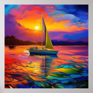 Farbenfrohe Sailboat AI ART Poster