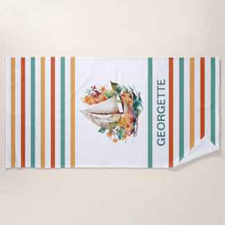 Farbenfrohe Sailboat Monogrammierter Beach Tow Strandtuch