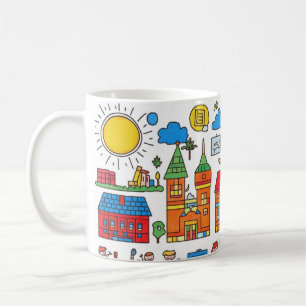 farbenfrohe Sammlung von Häusern, Gebäuden, Bäumen Kaffeetasse