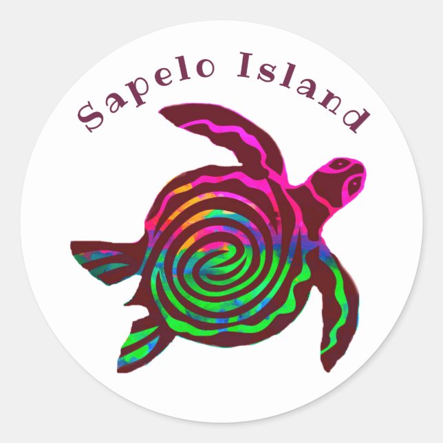 Farbenfrohe Sapelo Insel GA Sea Turtle Runder Aufkleber (Vorderseite)