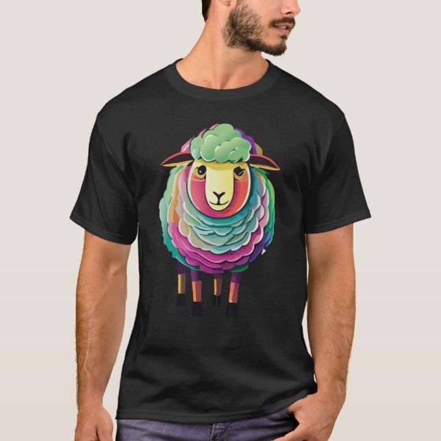 Farbenfrohe Schaf-Illustration T-Shirt (Vorderseite)