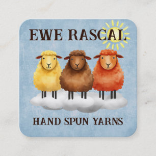 Farbenfrohe Schafe Strickfaser handgesponnenes Gar Quadratische Visitenkarte