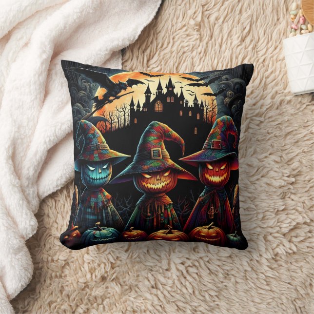Farbenfrohe Scharecrow-Trio mit Vollmond Kissen (Decke)