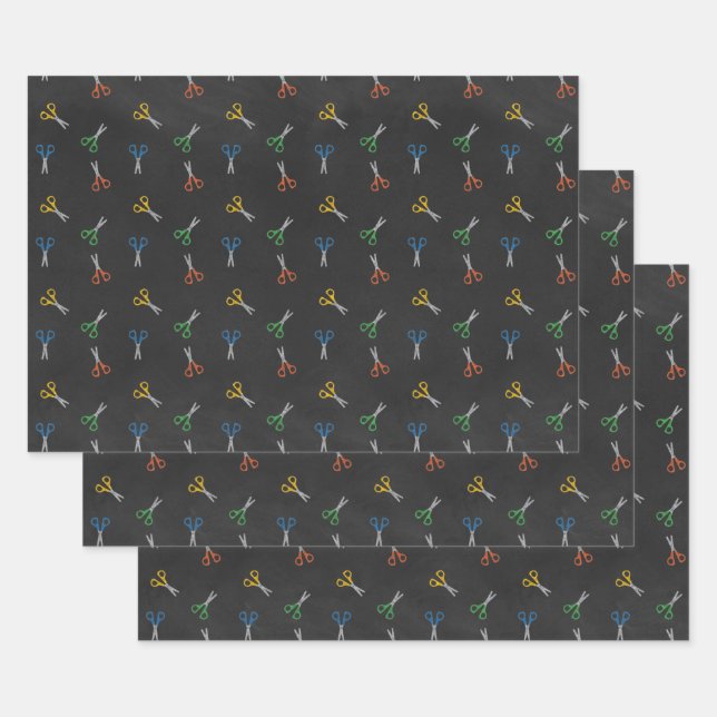 Farbenfrohe Schere auf der Tafel Geschenkpapier Set (Set)
